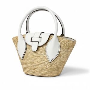 Pamela Munson The Arden Mini White Natural Straw Top Handle Bag NWT